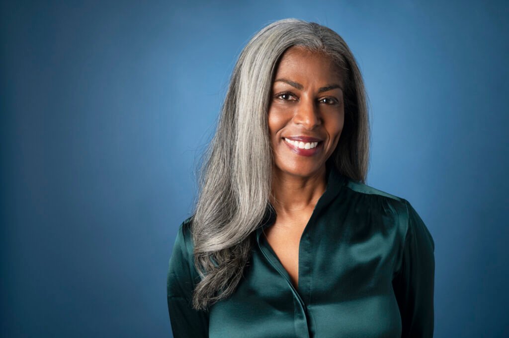 studio portrait of middle aged african american woman