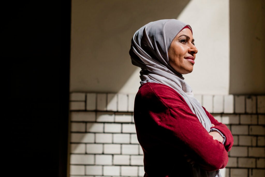 confident woman in urban headscarf